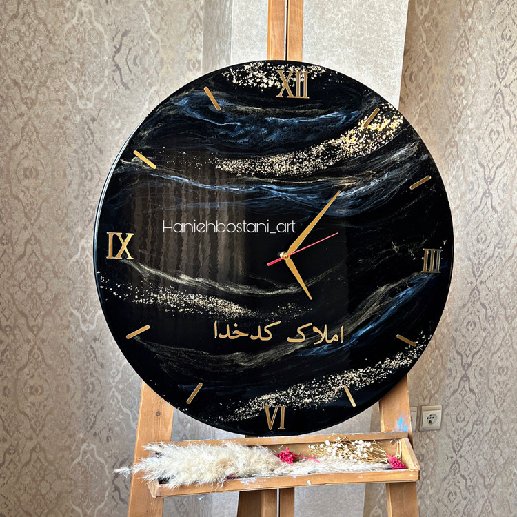 ساعت دیواری رزینی مشکی