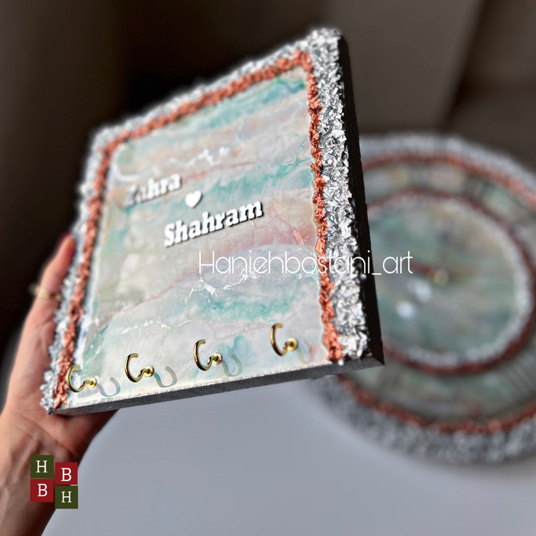 جاکلیدی دیواری رزینی مدل مربع طرح مرمر