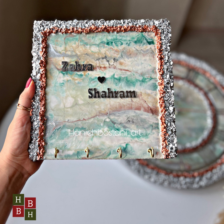 جاکلیدی دیواری رزینی مدل مربع طرح مرمر