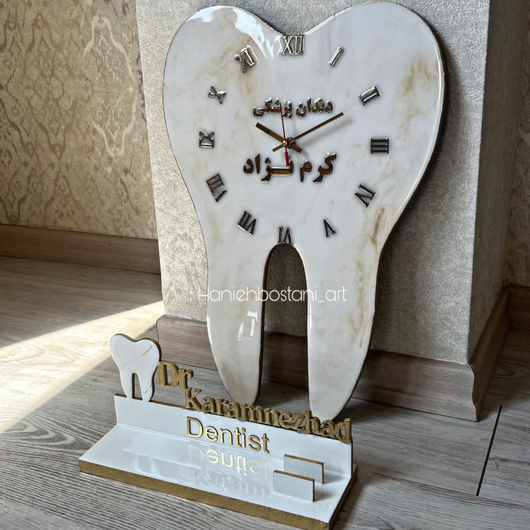 ست ساعت دیواری و جاکارتی رزینی طرح دندان برای دندانپزشک ها