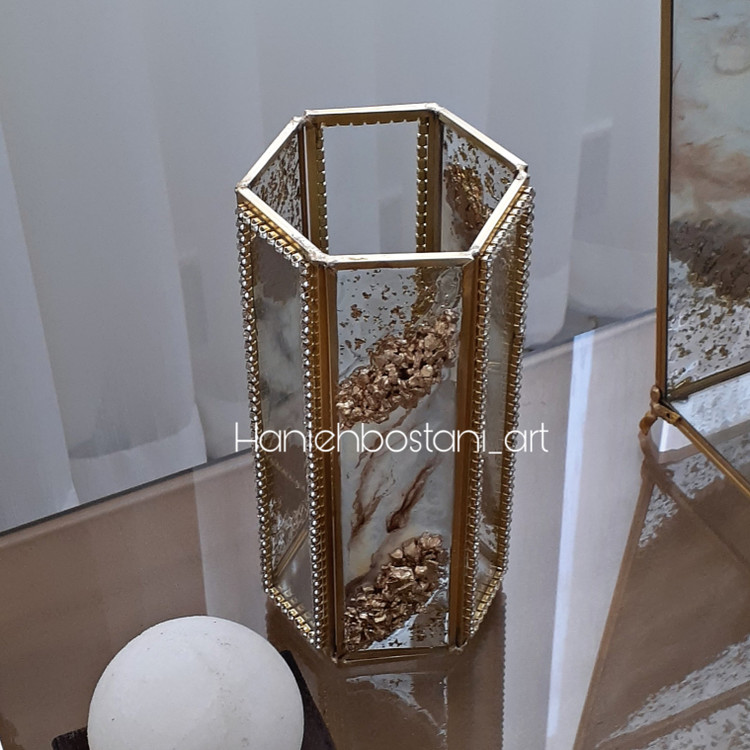 ست پذیرایی شیشه ای برنجی رزین کاری و نگین کاری شده