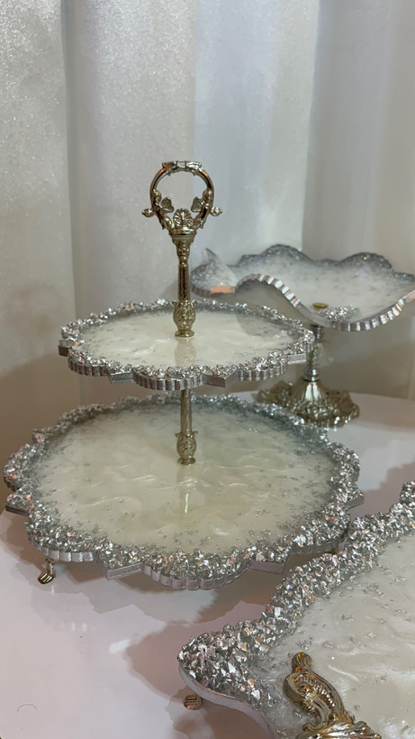 ست ظروف پذیرایی رزینی نقره ای