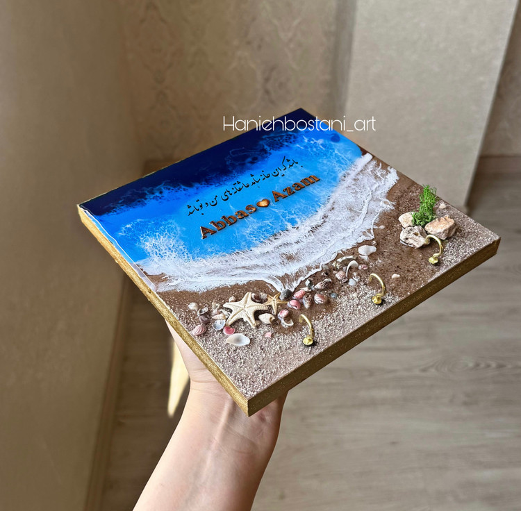 جاکلیدی دیواری رزینی مدل مربع طرح دریا